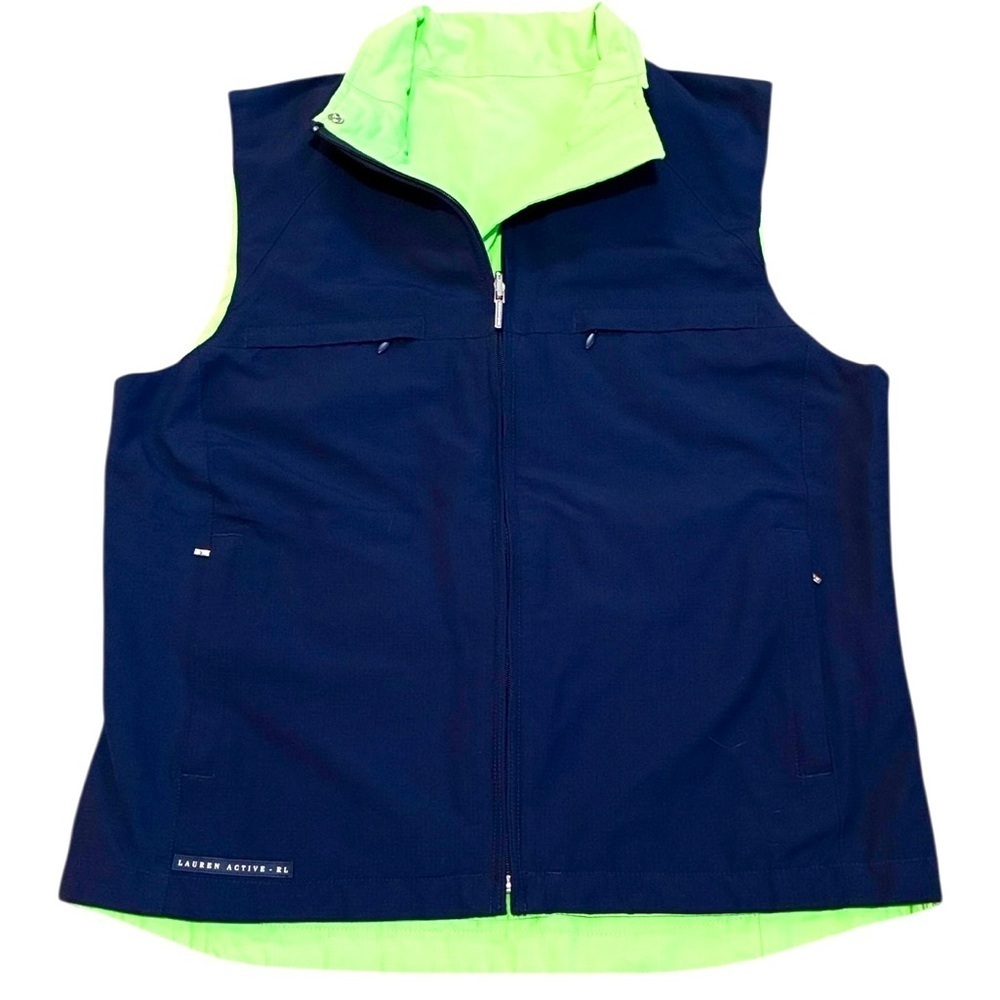 Lauren‎ Ralph Lauren Vest Full Zip Reversible Blue/Lime green Women’s M NWOT